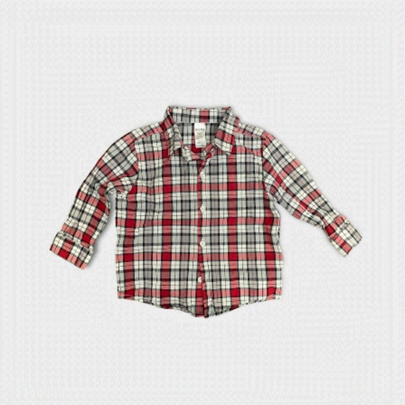 GEORGE| 3/$15| Baby Boy's Red, Black and Gray Plaid Button Down Long Sleeve - Picture 1 of 3